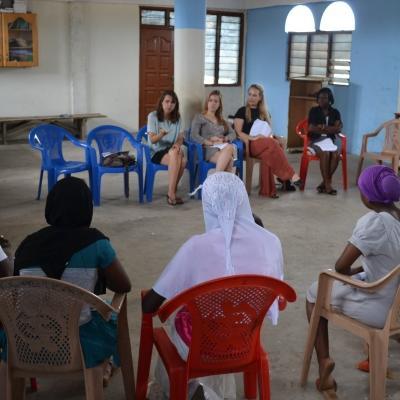 Teenagers gain human rights work experience giving a talk on women's rights in Ghana Interns give a women's rights presentation on Projects Abroad's Human Rights internship for teenagers in Ghana